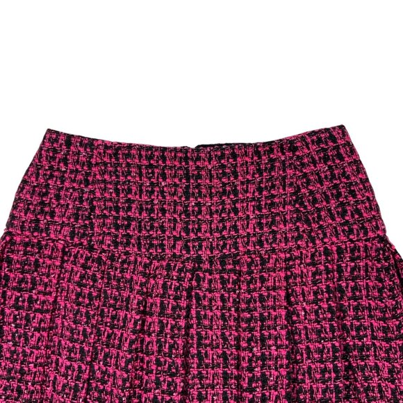 Alice + Olivia Emilie Pleated Tweed Mini Skirt 6 Black Wild Pink Frayed Fall - Picture 7 of 10